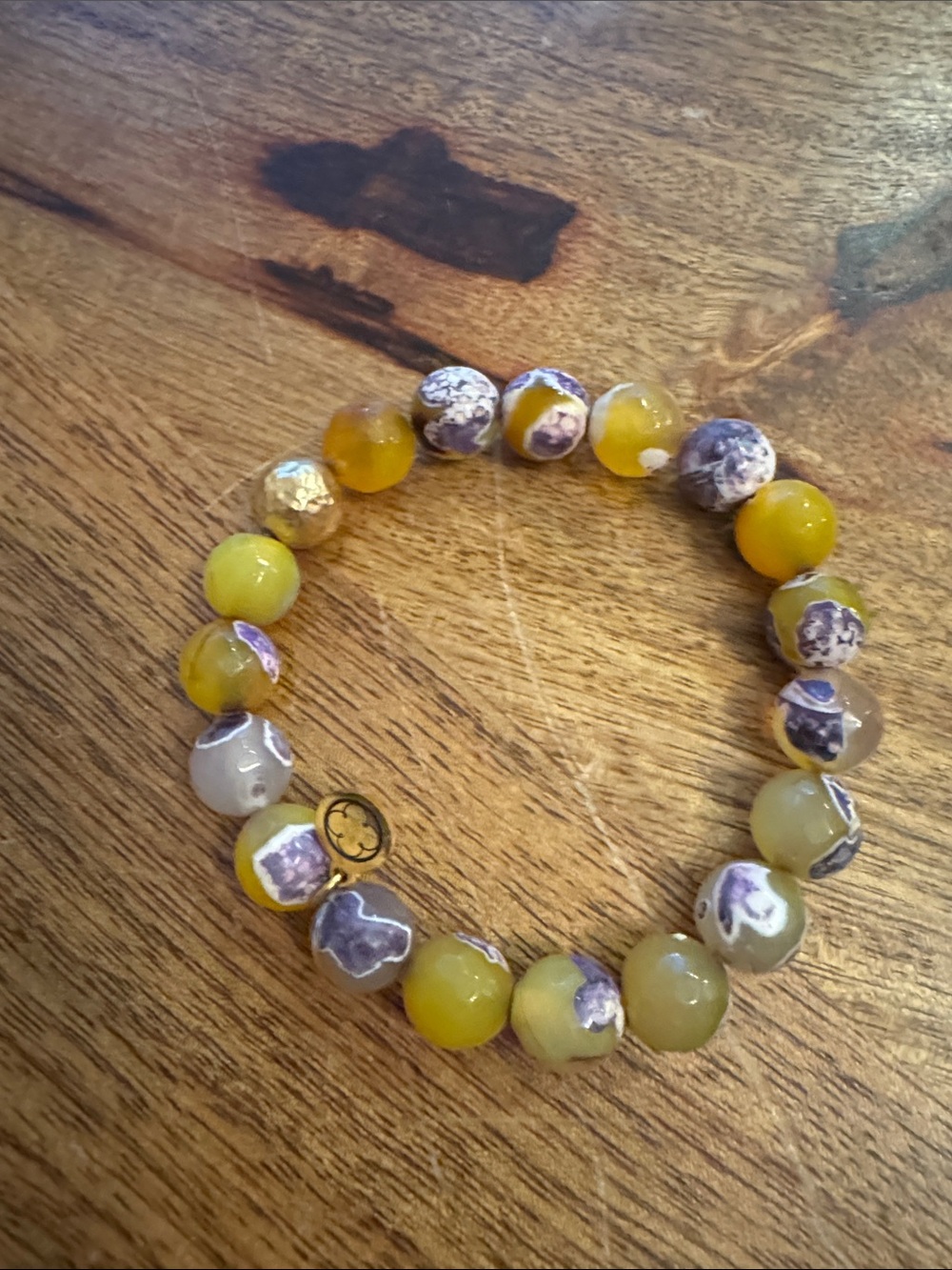 Yellow & Purple Agate Beaded Stretch Bracelet - Women's Fashion Jewelry